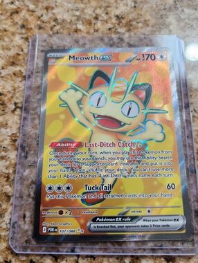 Pokemon Meowth EX Full Art Foil Pokémon Card - Yellow/Gold Rare Card POR 107/088